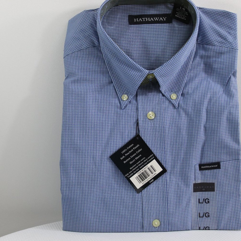 Men's Hathaway Short Sleeve Button Down Dress Shirt Houndstooth